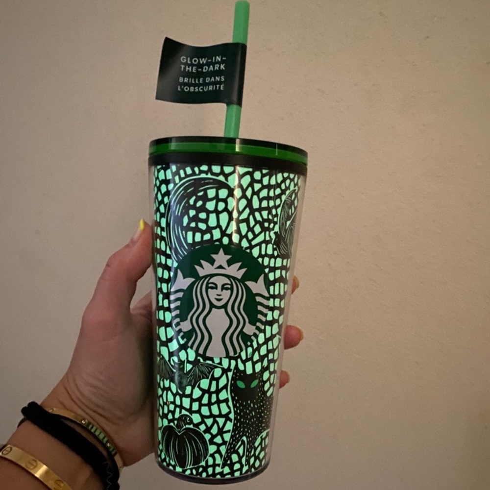 Starbucks 2020 Glow in the Dark Bat Cat Tumbler (12 oz Cup) RARE GREEN